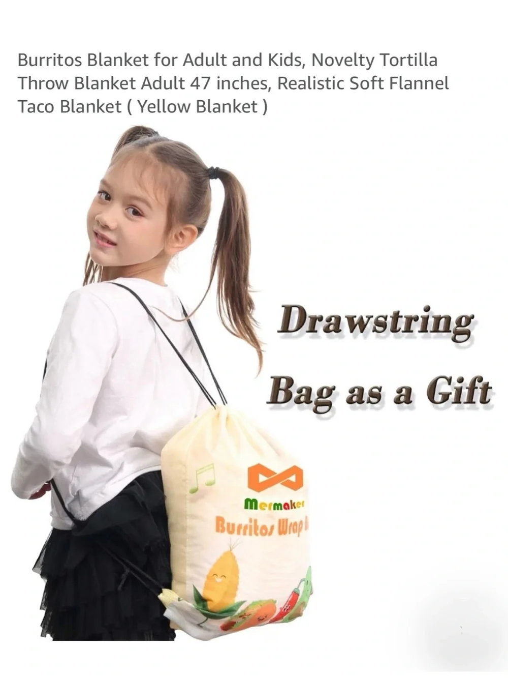Burrito Wrap Blanket with Drawstring Bag - Yellow
